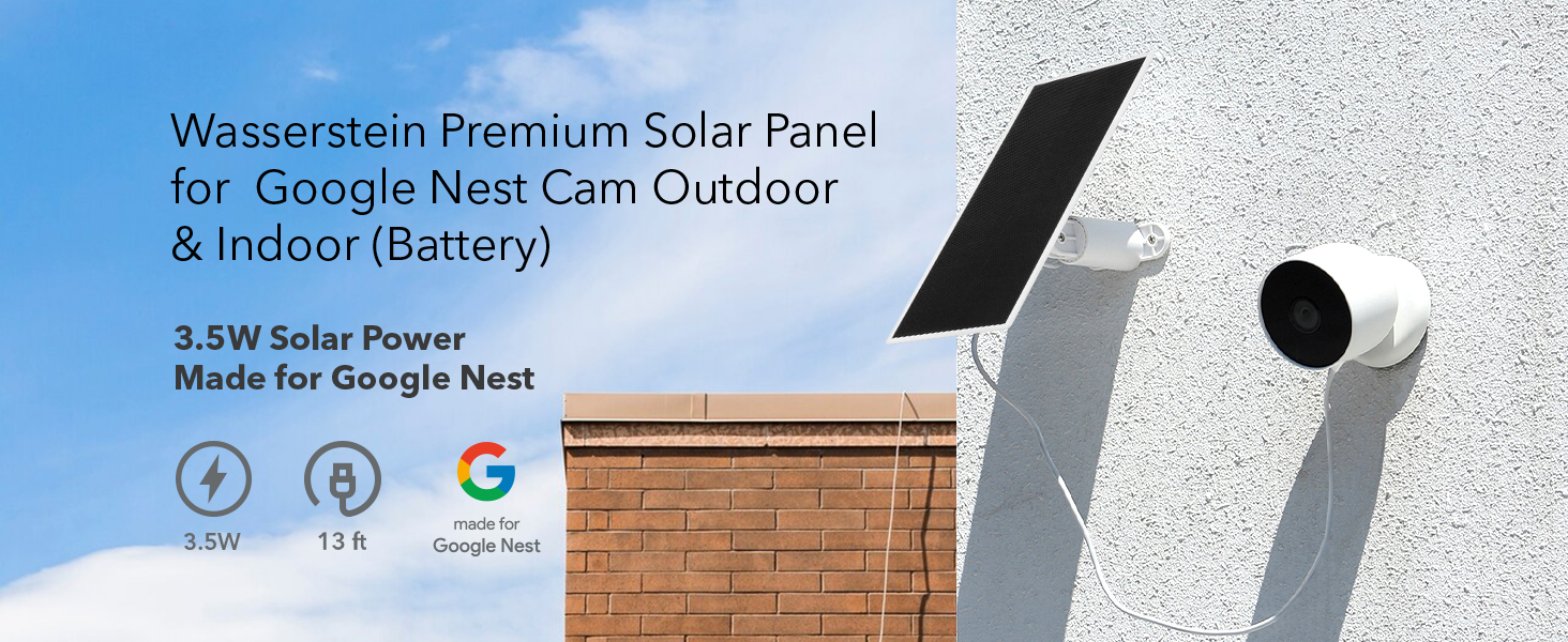 Wasserstein Premium Solar Panel for Google Nest Cam Outdoor or Indoor, Battery