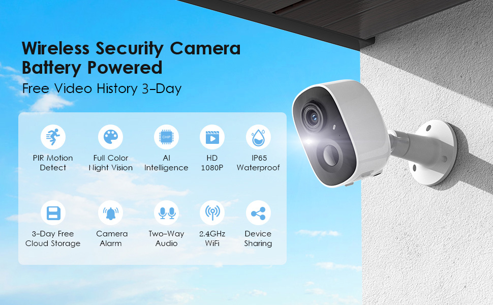 PIR Motion detection full color night vision 1080P IP65 waterproof wireless security camera outdoor