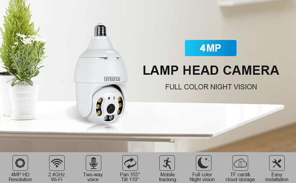 Eversecu 3.0MP Wireless Motion Auto Tracking Two Way Audio Night Vision Tuya WiFi IP PTZ CCTV Camera
