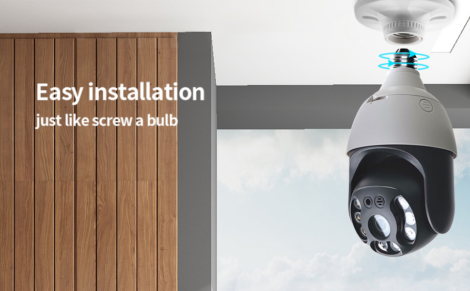 Eversecu 2K Wireless PTZ light bulb Security Camera E27 Bulb screw socket Auto Tracking 2 Way Audio